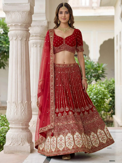 Tulsi Art Incredible Maroon Embroidered Organza Bridal Lehenga Choli