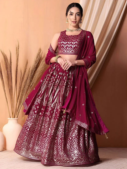Tulsi Art Stunning Dark Pink Sequins Georgette Lehenga Choli With Dupatta
