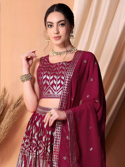 Tulsi Art Stunning Dark Pink Sequins Georgette Lehenga Choli With Dupatta