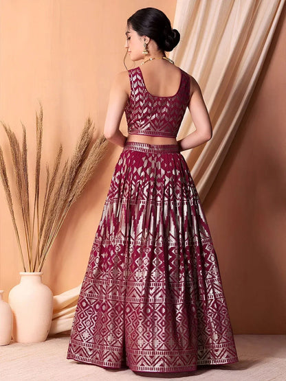 Tulsi Art Stunning Dark Pink Sequins Georgette Lehenga Choli With Dupatta