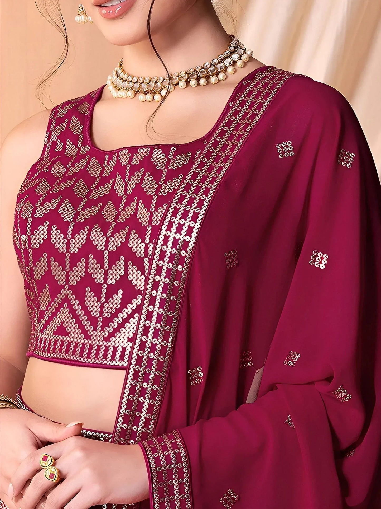 Tulsi Art Stunning Dark Pink Sequins Georgette Lehenga Choli With Dupatta