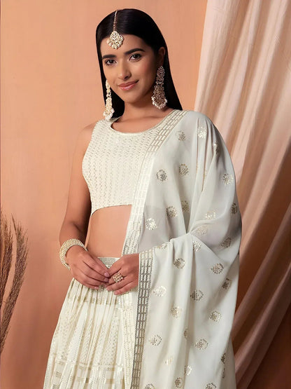 Tulsi Art Awesome White Sequins Georgette Festival Wear Lehenga Choli With Dupatta