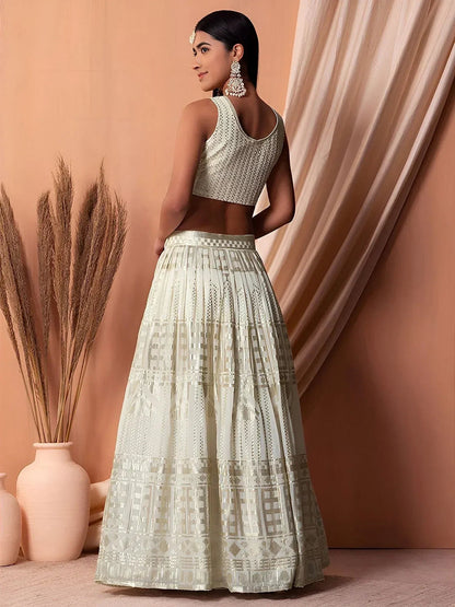 Tulsi Art Awesome White Sequins Georgette Festival Wear Lehenga Choli With Dupatta