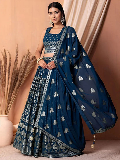 Tulsi Art Dazzling Teal Blue Sequins Georgette Festival Wear Lehenga Choli
