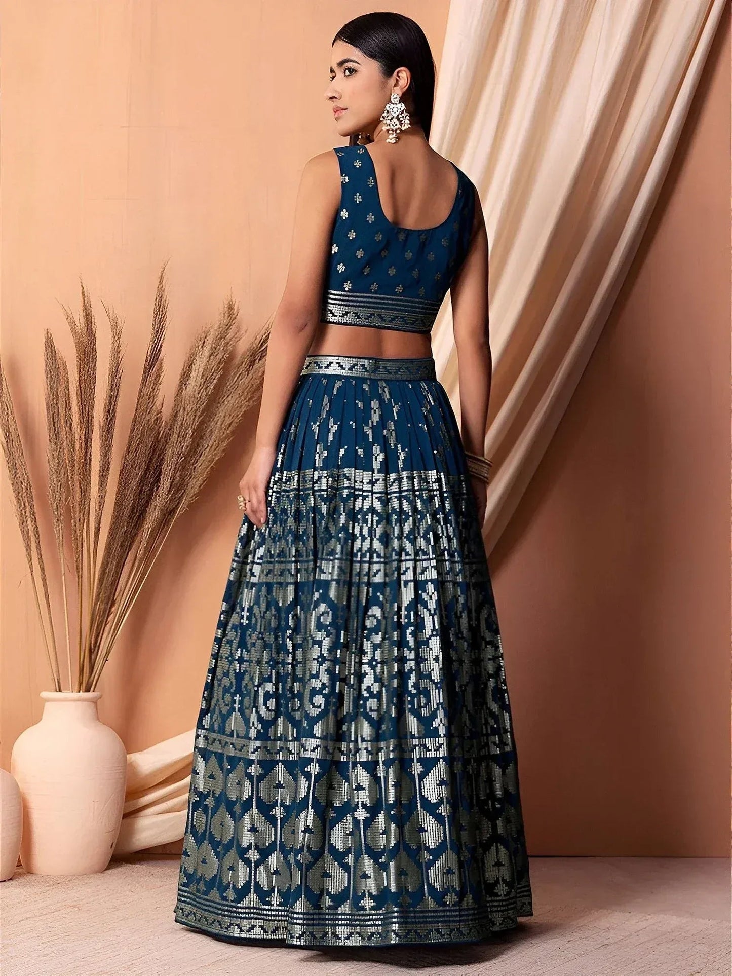 Tulsi Art Dazzling Teal Blue Sequins Georgette Festival Wear Lehenga Choli