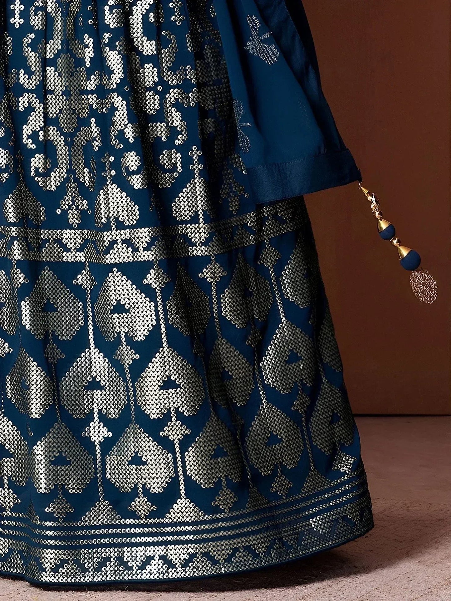 Tulsi Art Dazzling Teal Blue Sequins Georgette Festival Wear Lehenga Choli
