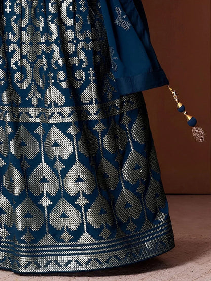 Tulsi Art Dazzling Teal Blue Sequins Georgette Festival Wear Lehenga Choli