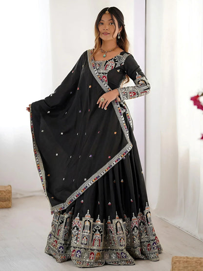 Tulsi Art Amazing Black Thread Work Crepe Traditional Lehenga Choli With Dupatta