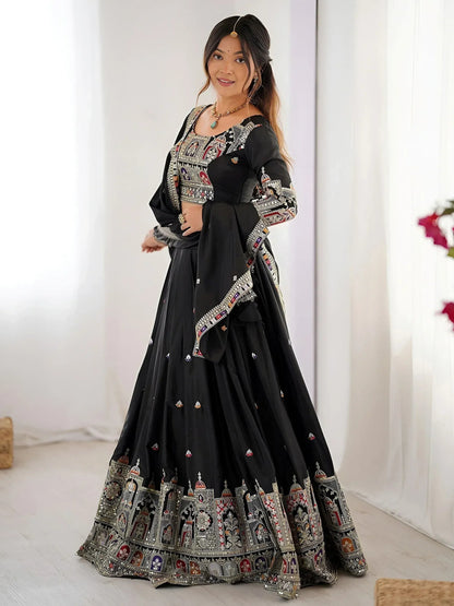 Tulsi Art Amazing Black Thread Work Crepe Traditional Lehenga Choli With Dupatta