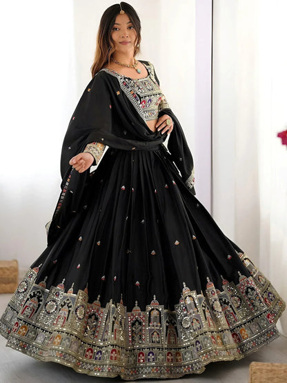 Tulsi Art Amazing Black Thread Work Crepe Traditional Lehenga Choli With Dupatta