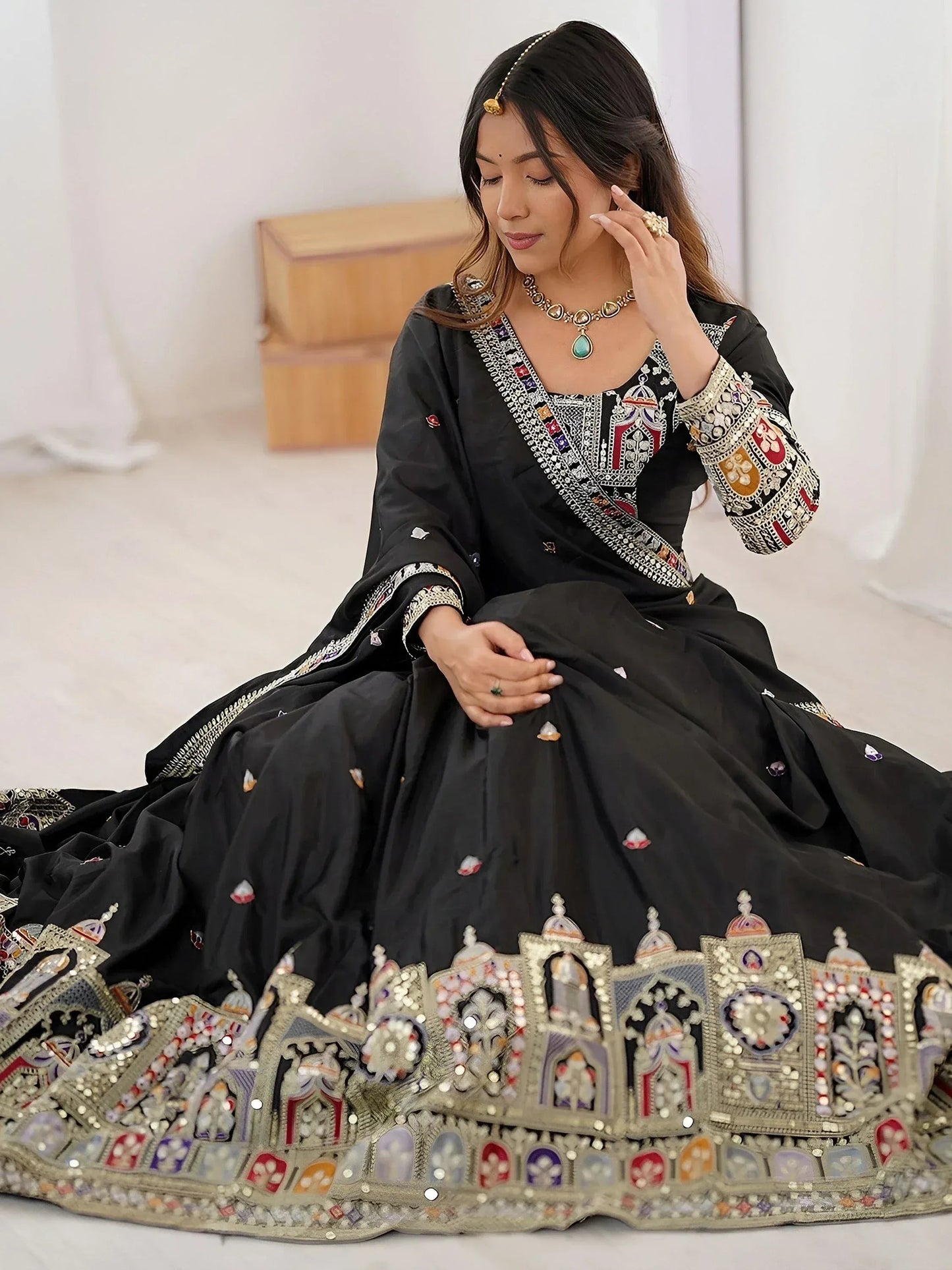 Tulsi Art Amazing Black Thread Work Crepe Traditional Lehenga Choli With Dupatta
