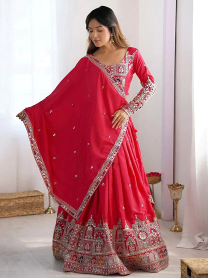 Tulsi Art Magnetic Pink Coding Work Crepe Silk Designer Lehenga Choli