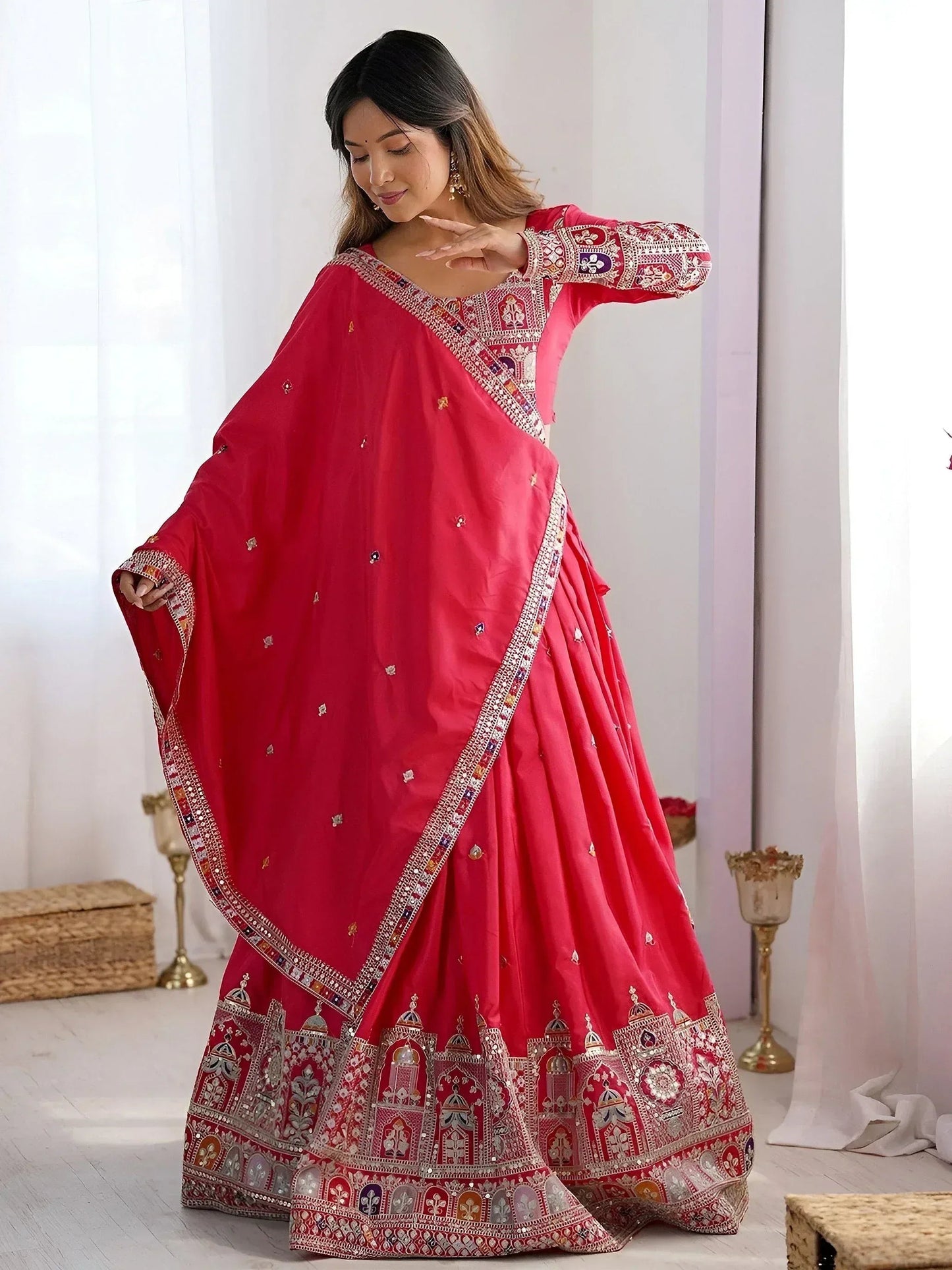 Tulsi Art Magnetic Pink Coding Work Crepe Silk Designer Lehenga Choli