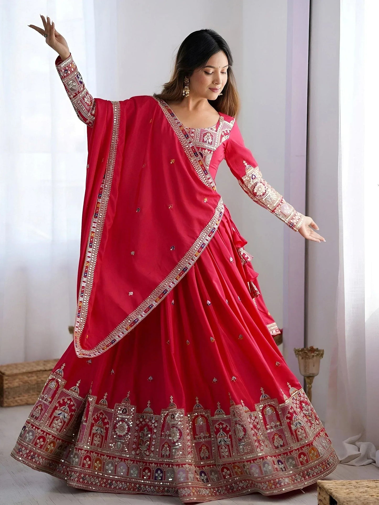 Tulsi Art Magnetic Pink Coding Work Crepe Silk Designer Lehenga Choli
