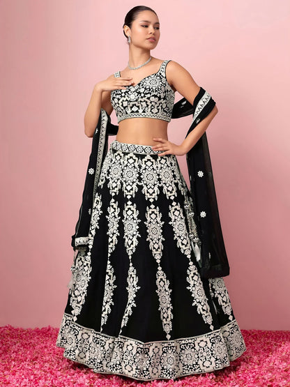 Tulsi Art Captivating Black Thread Work Georgette Reception Wear Lehenga Choli