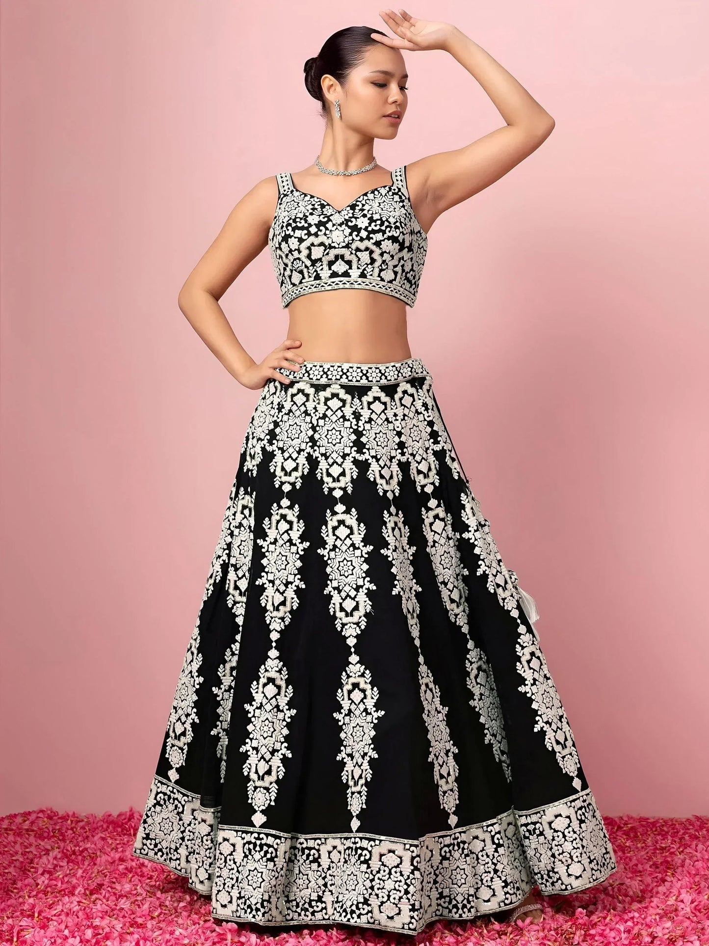 Tulsi Art Captivating Black Thread Work Georgette Reception Wear Lehenga Choli