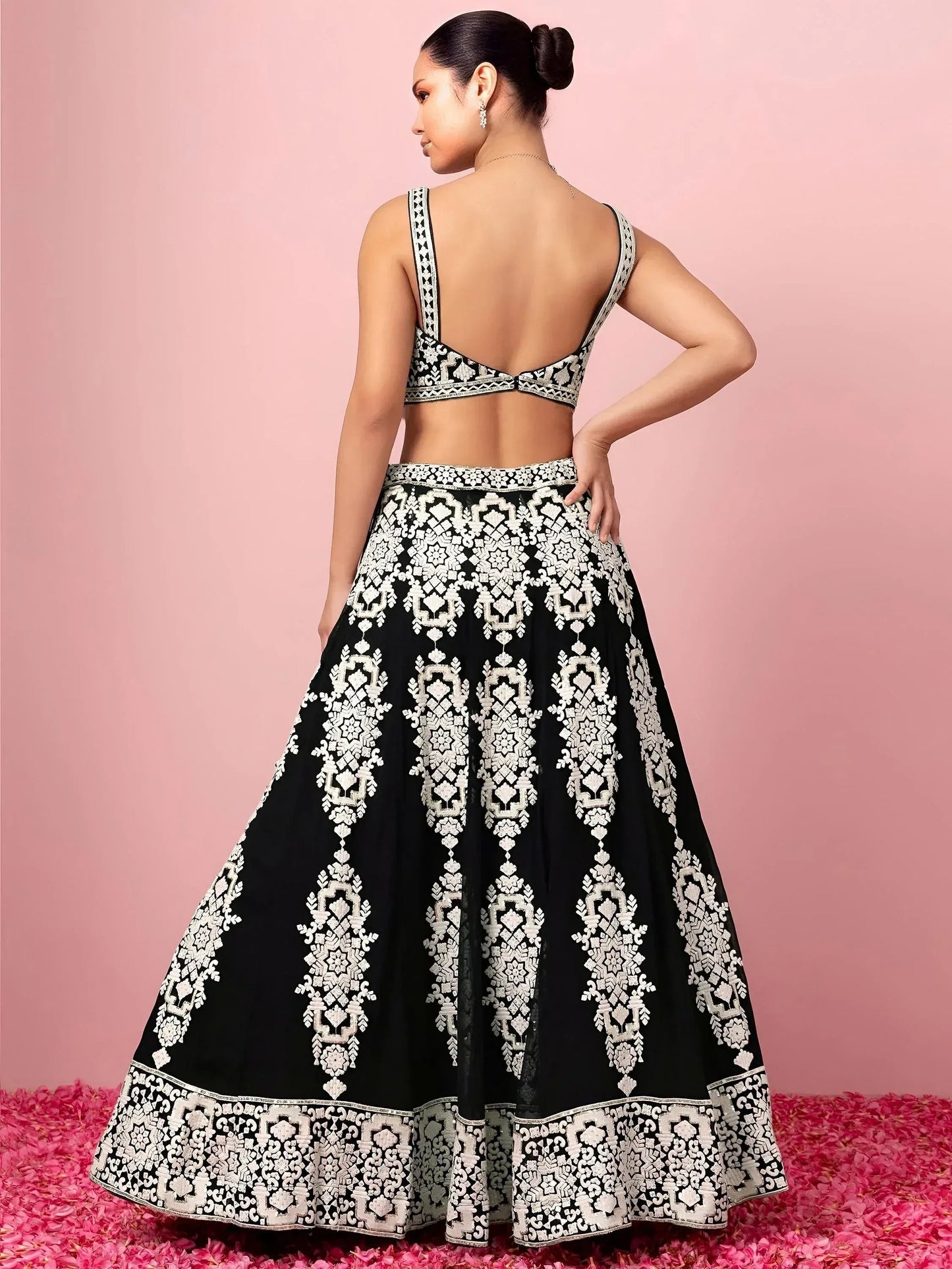 Tulsi Art Captivating Black Thread Work Georgette Reception Wear Lehenga Choli
