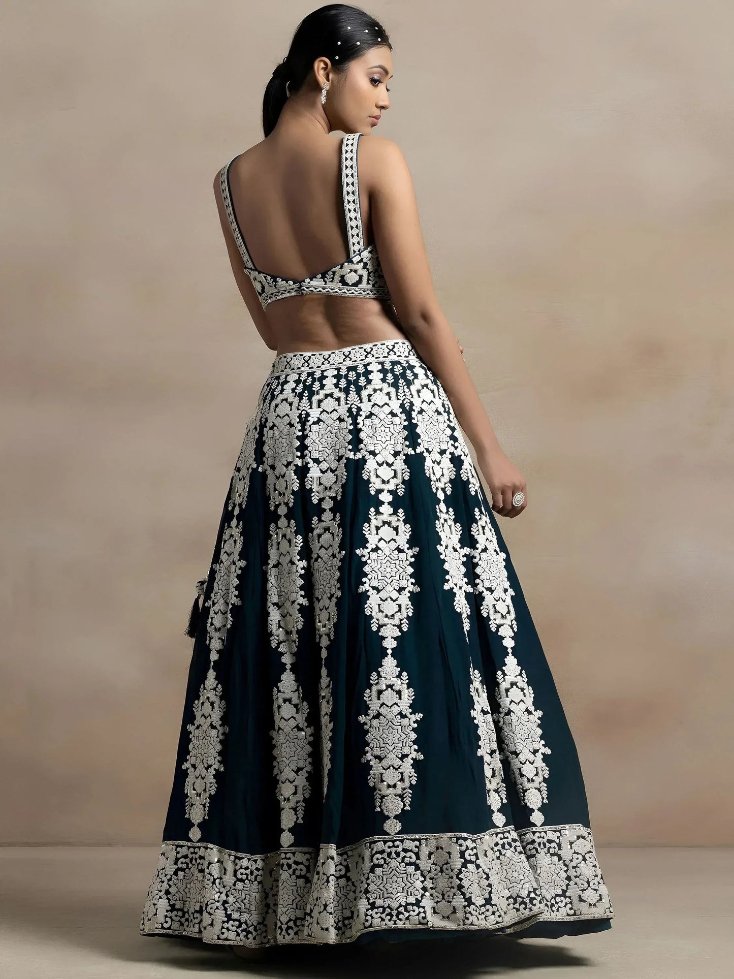 Tulsi Art Glamorous Dark Green Thread Embroidered Georgette Lehenga Choli