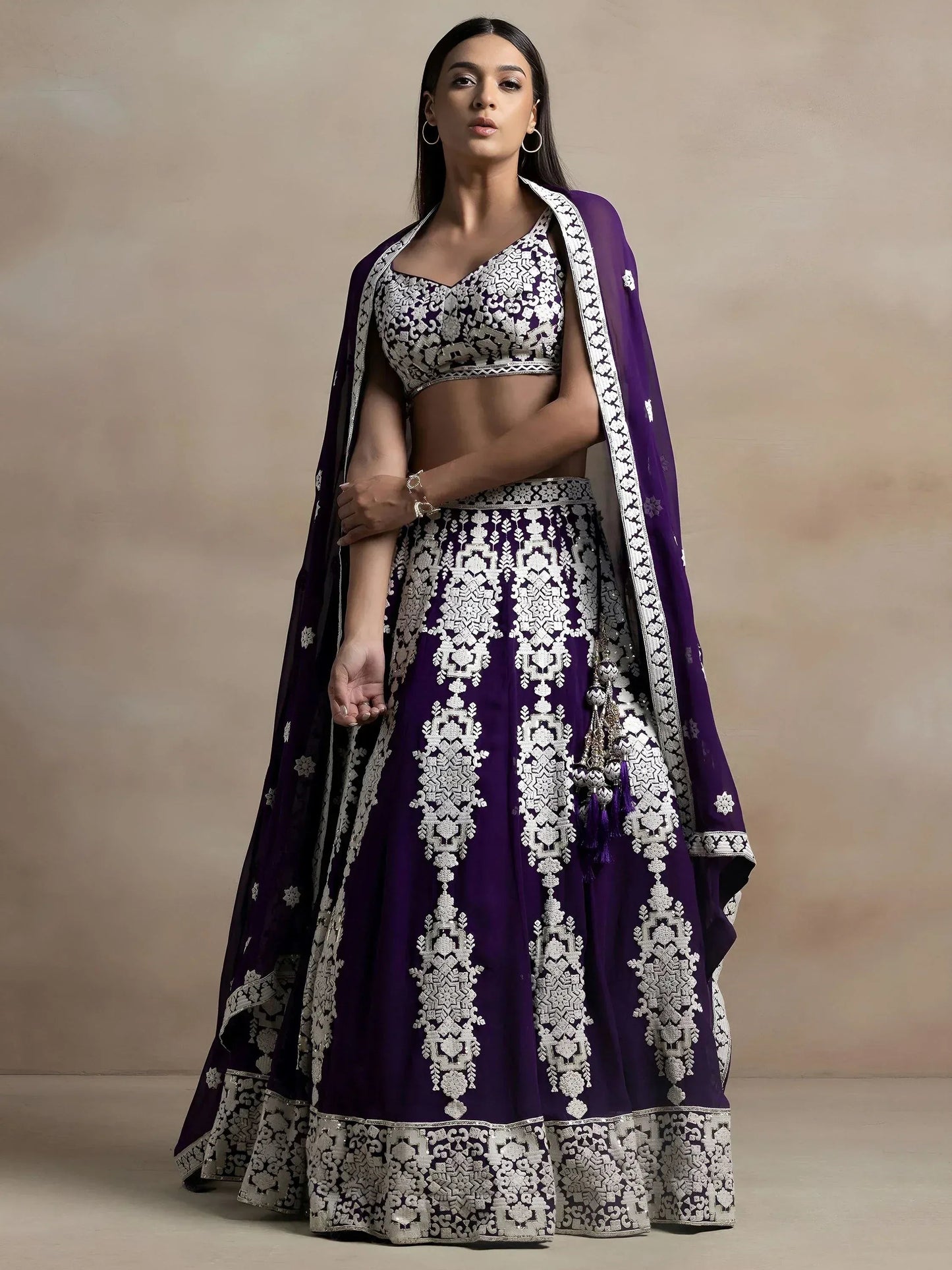 Tulsi Art Bewitching Purple Thread Work Georgette Festival Wear Lehenga Choli