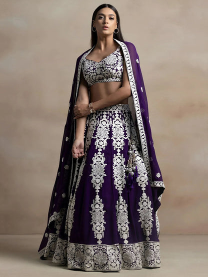 Tulsi Art Bewitching Purple Thread Work Georgette Festival Wear Lehenga Choli