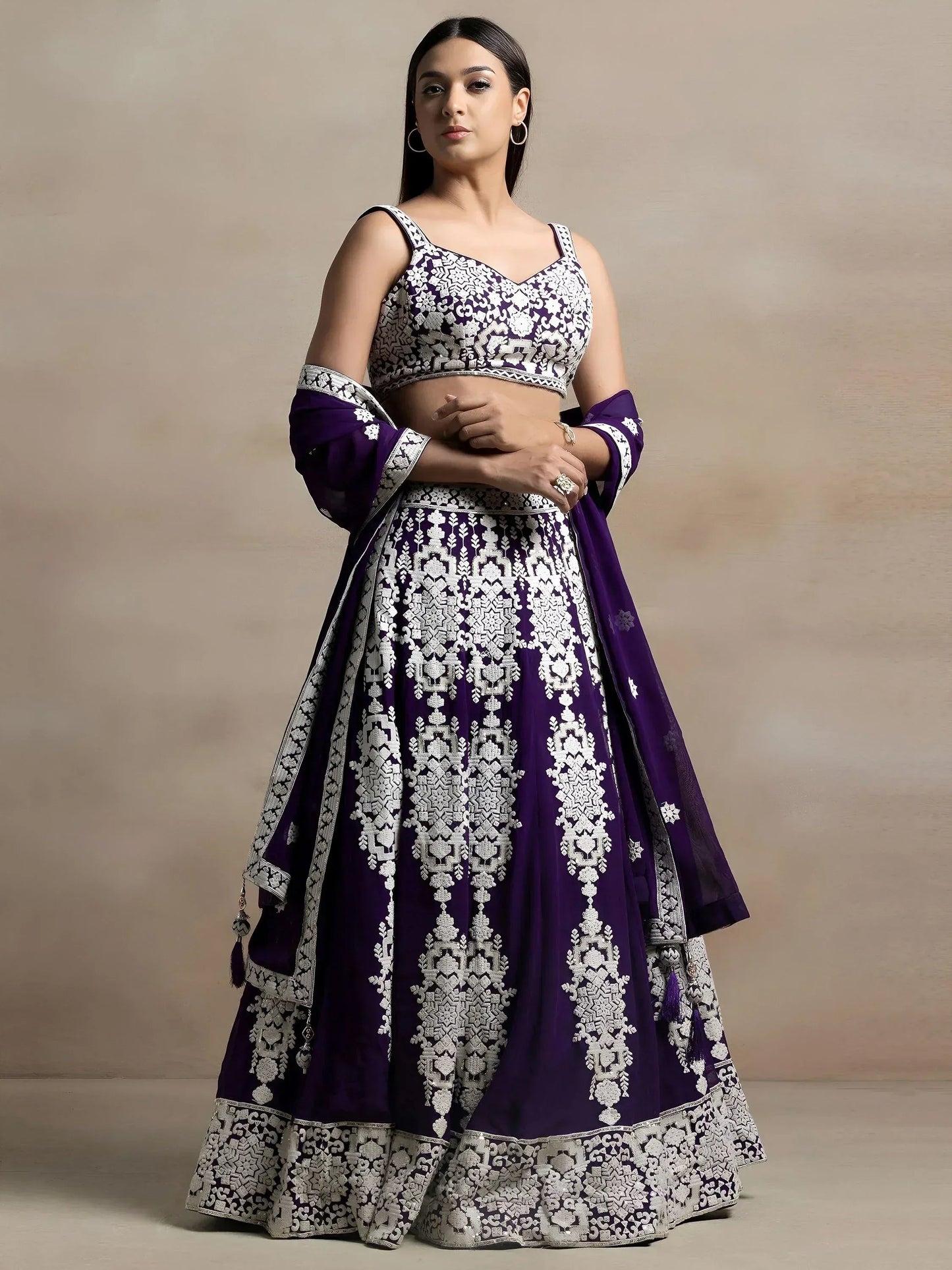 Tulsi Art Bewitching Purple Thread Work Georgette Festival Wear Lehenga Choli