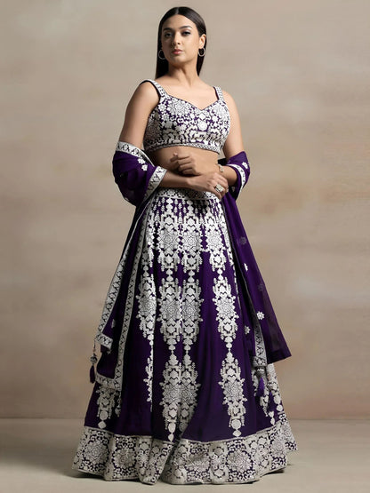 Tulsi Art Bewitching Purple Thread Work Georgette Festival Wear Lehenga Choli