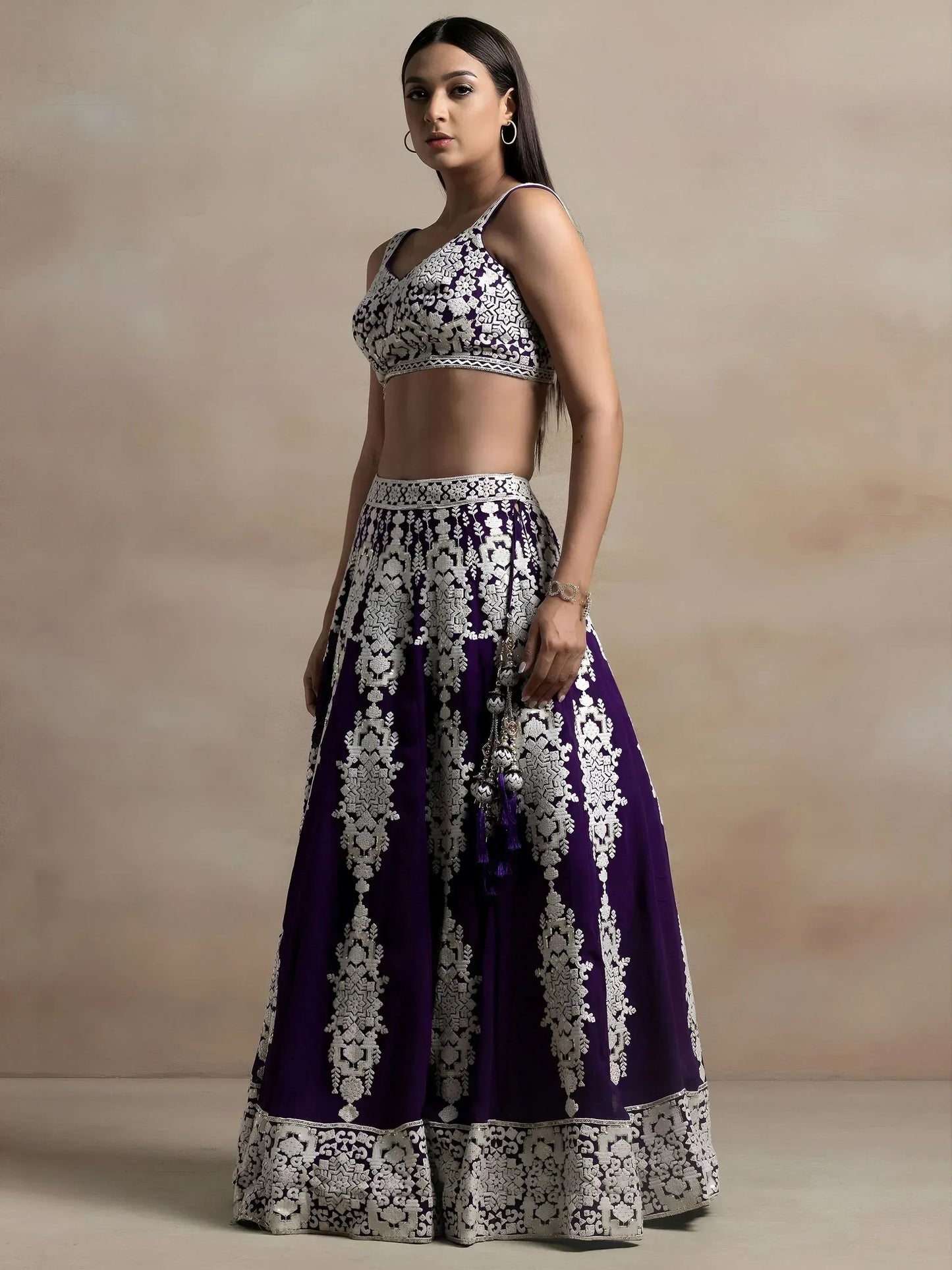 Tulsi Art Bewitching Purple Thread Work Georgette Festival Wear Lehenga Choli