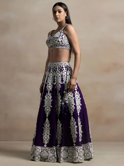 Tulsi Art Bewitching Purple Thread Work Georgette Festival Wear Lehenga Choli