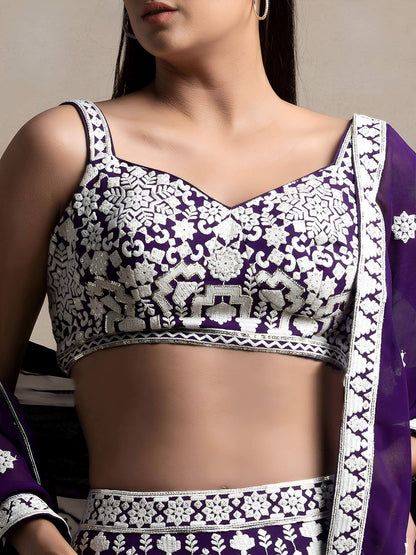 Tulsi Art Bewitching Purple Thread Work Georgette Festival Wear Lehenga Choli