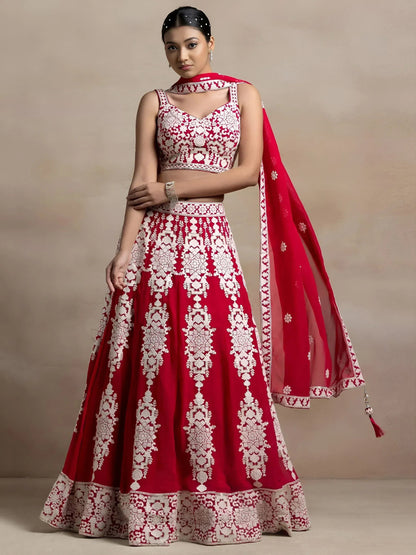 Tulsi Art Attractive Red Thread Work Georgette Sangeet Wear Lehenga Choli