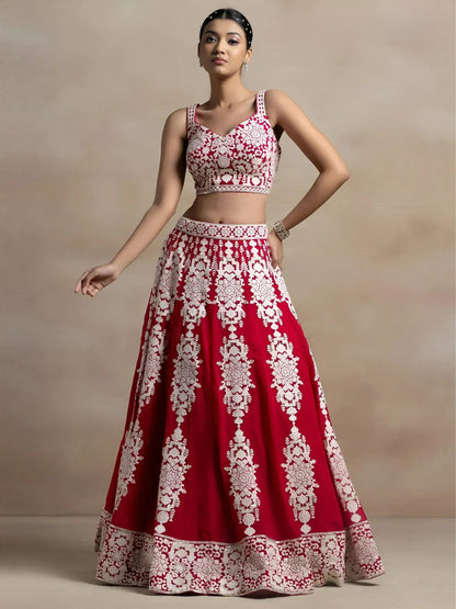 Tulsi Art Attractive Red Thread Work Georgette Sangeet Wear Lehenga Choli