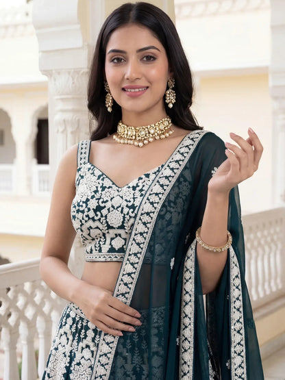 Tulsi Art Great Green Thread Embroidered Georgette Wedding Wear Lehenga Choli