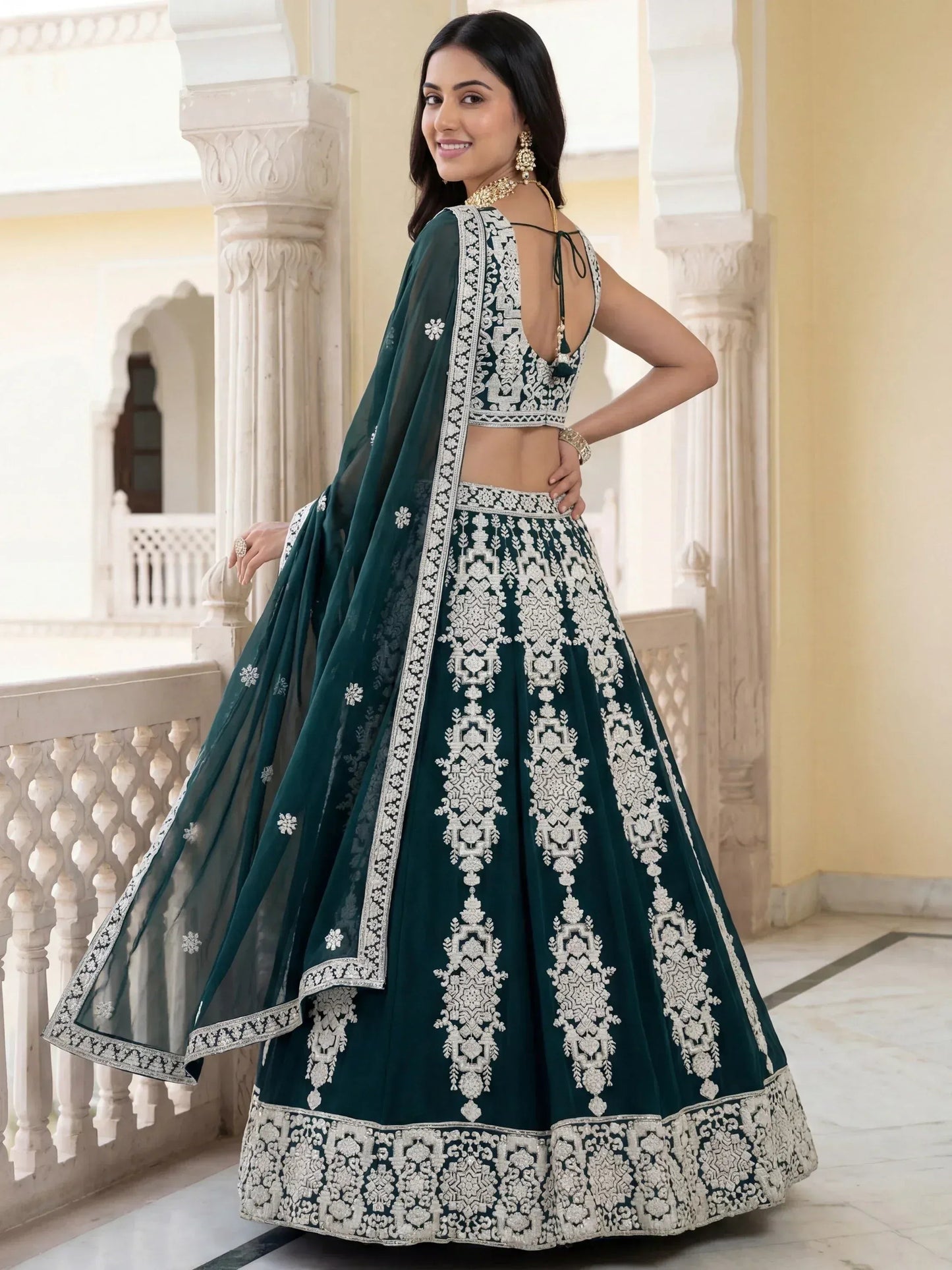 Tulsi Art Great Green Thread Embroidered Georgette Wedding Wear Lehenga Choli