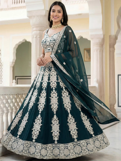 Tulsi Art Great Green Thread Embroidered Georgette Wedding Wear Lehenga Choli