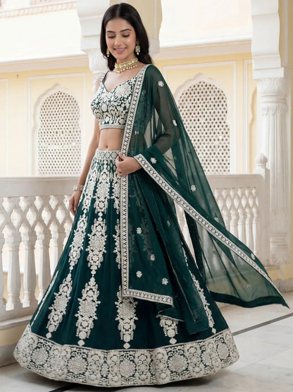 Tulsi Art Great Green Thread Embroidered Georgette Wedding Wear Lehenga Choli