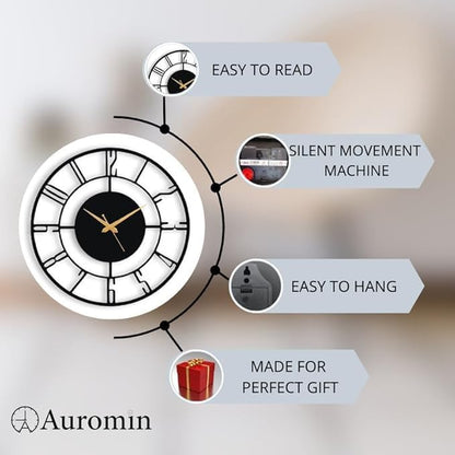 Large Metal Wall Clock with Silent Sweep Movement - 60 cm, Antique Design for Living Room and Bedroom