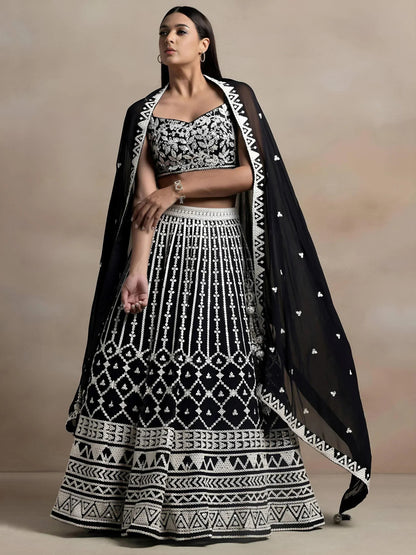 Tulsi Art Awesome Black Thread Work Georgette Reception Wear Lehenga Choli