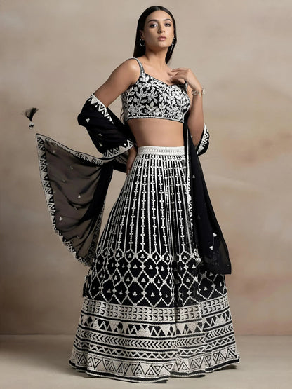 Tulsi Art Awesome Black Thread Work Georgette Reception Wear Lehenga Choli