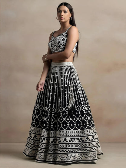 Tulsi Art Awesome Black Thread Work Georgette Reception Wear Lehenga Choli