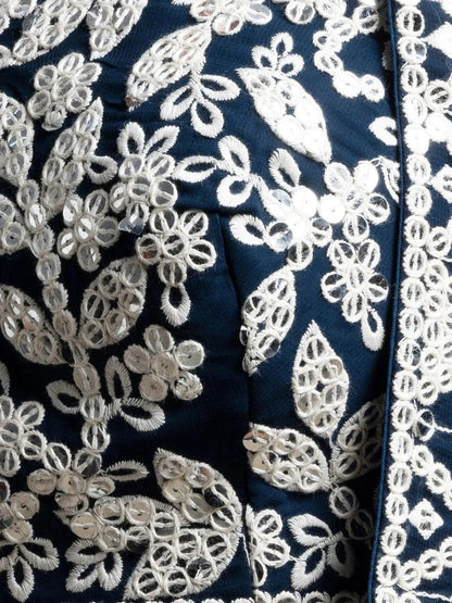 Tulsi Art Great Navy Blue Thread Embroidered Georgette Wedding Lehenga Choli
