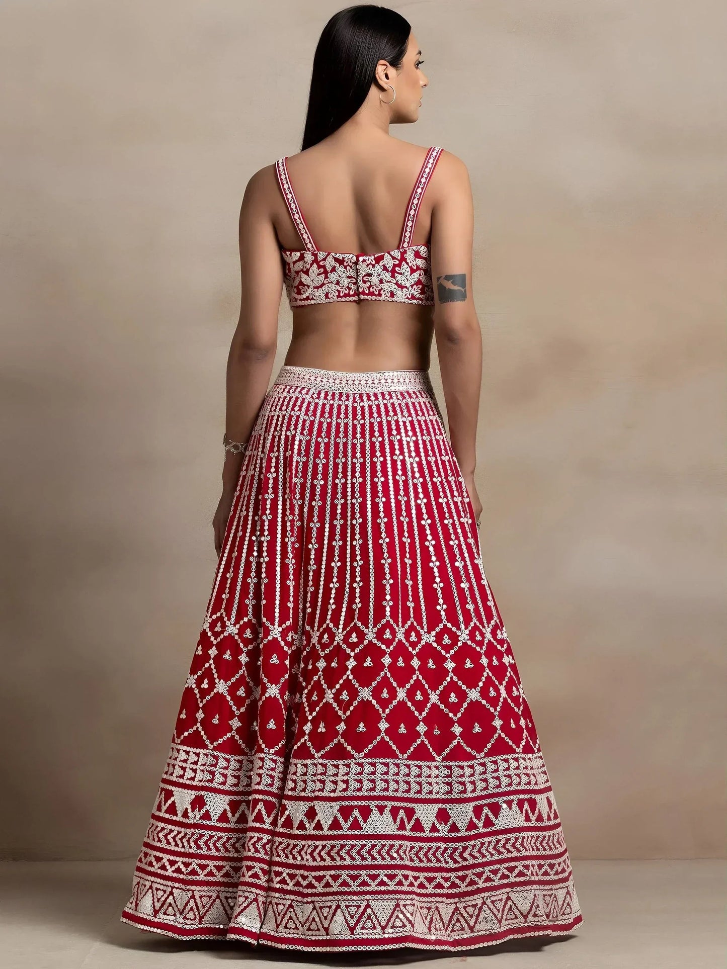 Tulsi Art Marvelous Red Thread Work Georgette Sangeet Wear Lehenga Choli