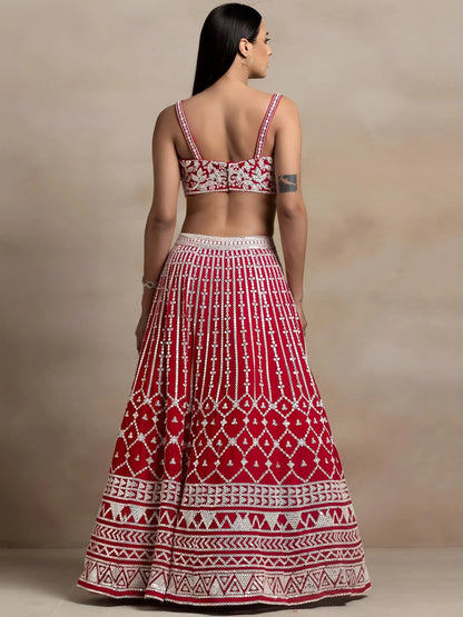 Tulsi Art Marvelous Red Thread Work Georgette Sangeet Wear Lehenga Choli