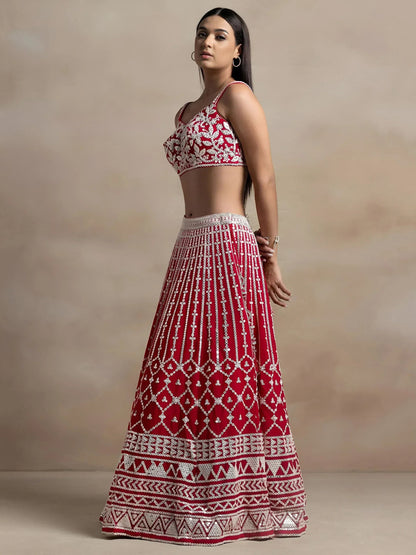 Tulsi Art Marvelous Red Thread Work Georgette Sangeet Wear Lehenga Choli