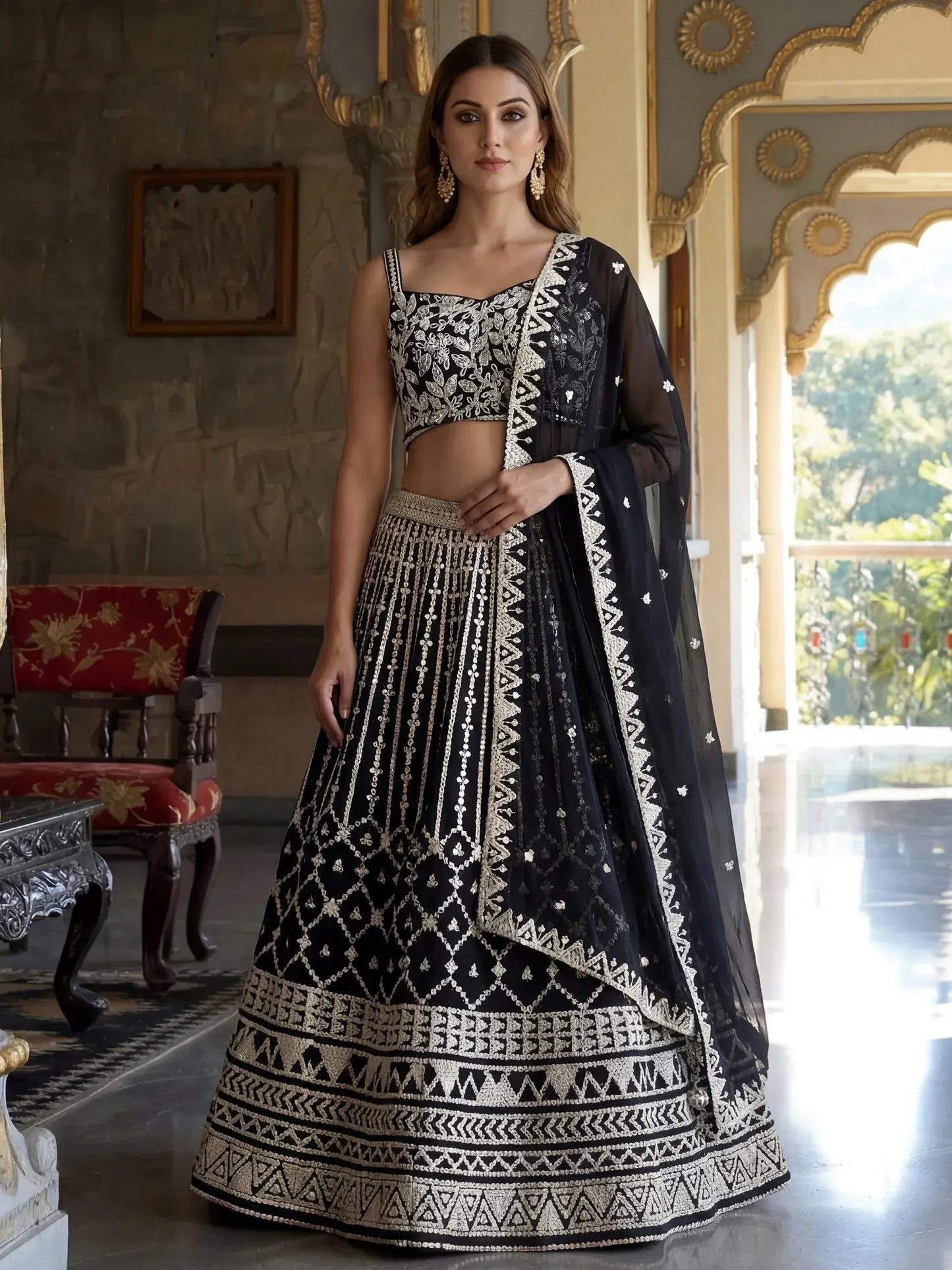 Tulsi Art Classic Black Sequins Embroidered Georgette Wedding Wear Lehenga Choli