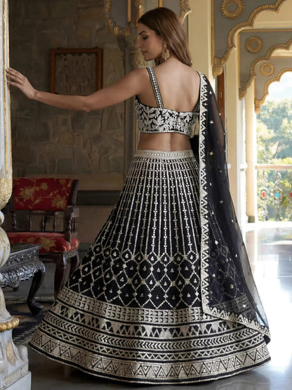 Tulsi Art Classic Black Sequins Embroidered Georgette Wedding Wear Lehenga Choli