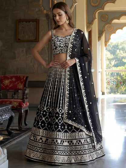 Tulsi Art Classic Black Sequins Embroidered Georgette Wedding Wear Lehenga Choli