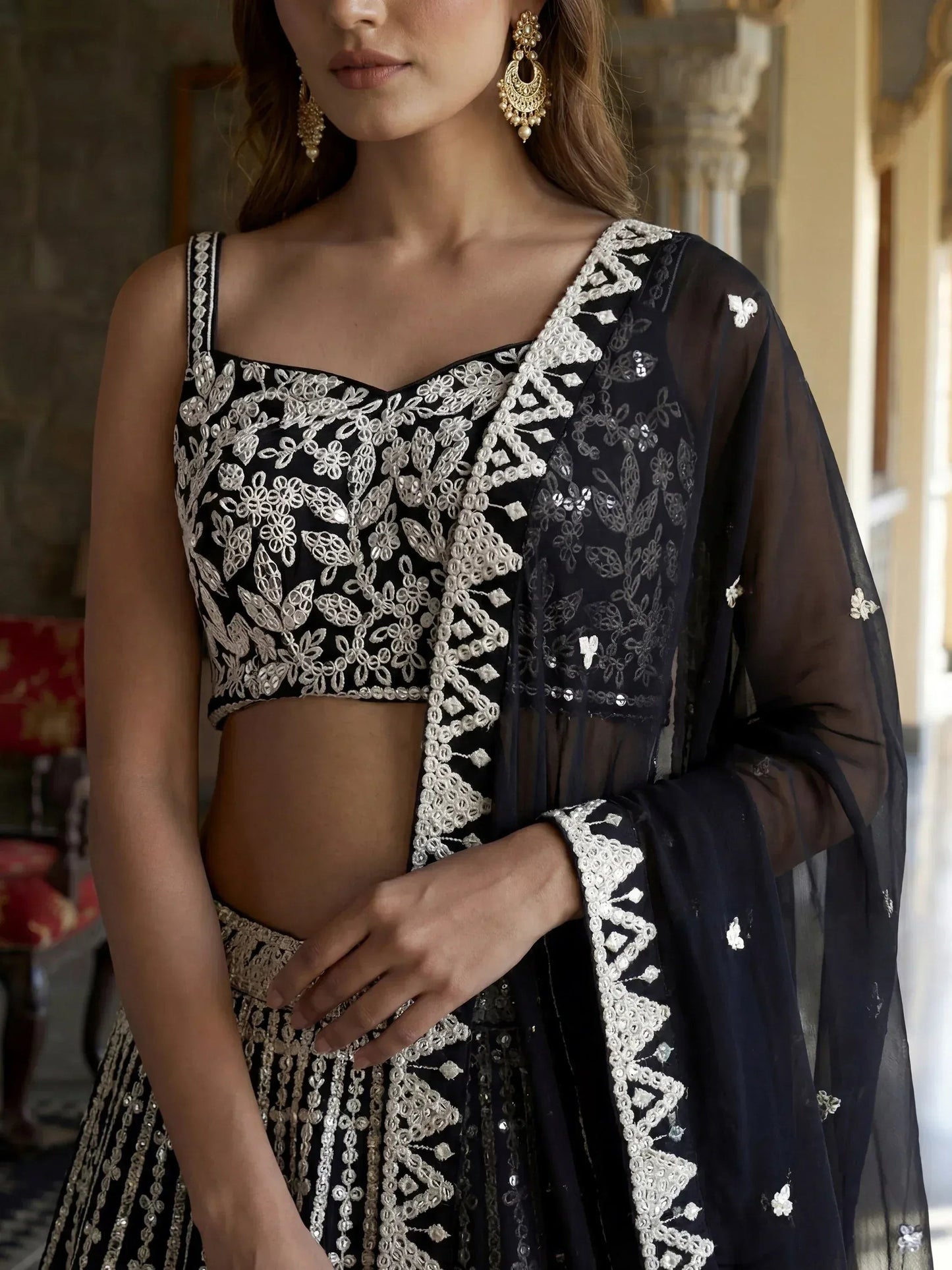 Tulsi Art Classic Black Sequins Embroidered Georgette Wedding Wear Lehenga Choli