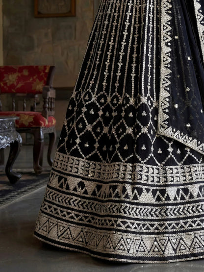 Tulsi Art Classic Black Sequins Embroidered Georgette Wedding Wear Lehenga Choli
