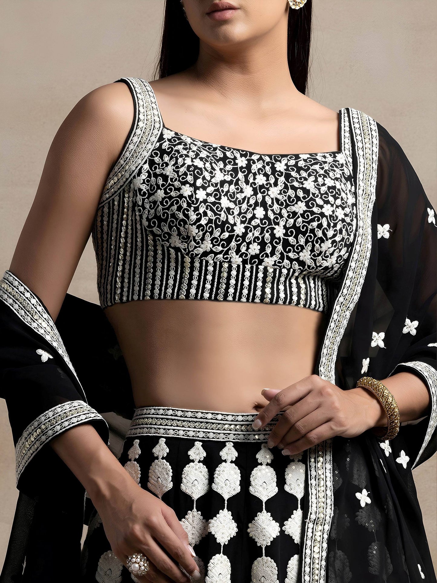 Tulsi Art Incredible Black Thread Embroidered Georgette Lehenga Choli
