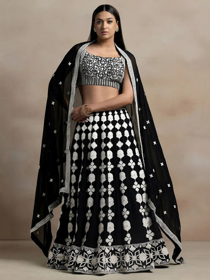 Tulsi Art Incredible Black Thread Embroidered Georgette Lehenga Choli
